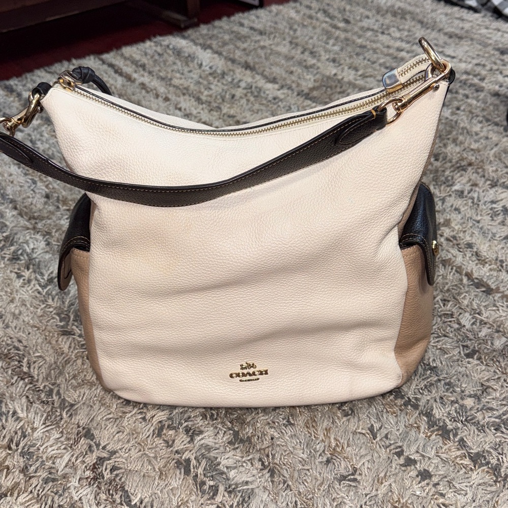 Coach Black Tan cream Leather Bag - Picture 1 of 13
